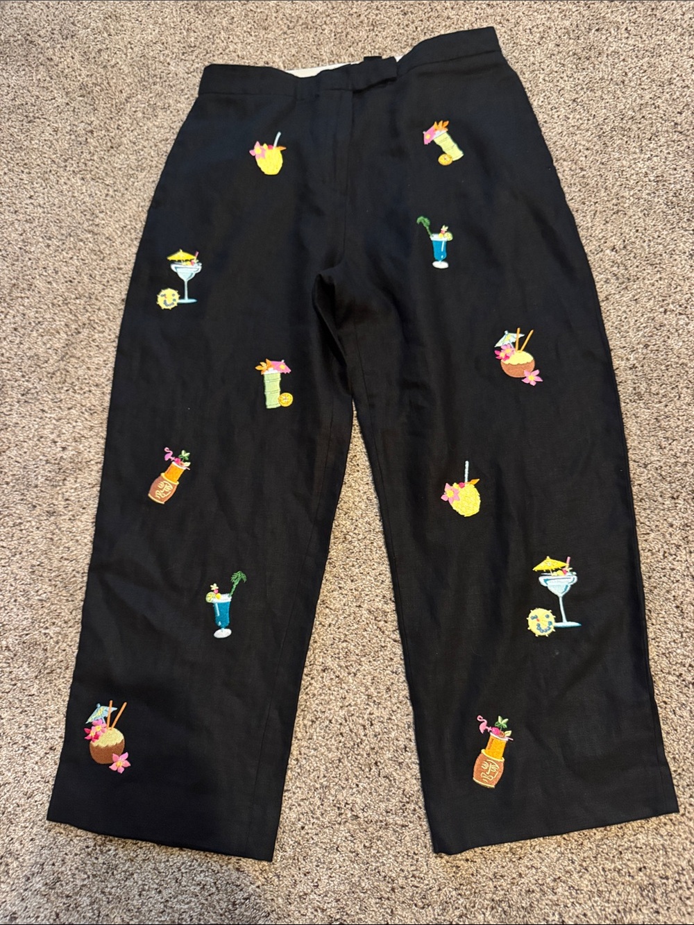 Saint Tropez West Women’s Black Cocktail Embroidered Pants size 12 - 100% Linen